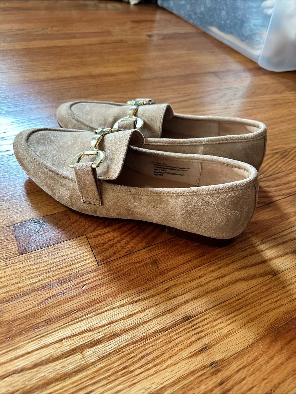 Beige Faux Suede Gold-Bit Loafers